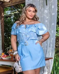 pre venda saia shorts alfaiataria sarjada com cinto fivela mr fr