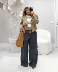 calca jeans felicia widleg cargo black estonado