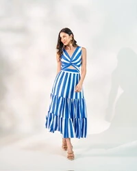 Vestido listrado midi quebela