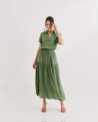 Vestido camisa e saia evase almare quebela