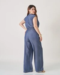 macacao pantalona mangas muscle e faixa elastico upper