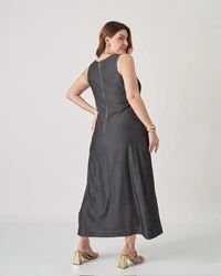 vestido jeans denim spander com ziper costas upper
