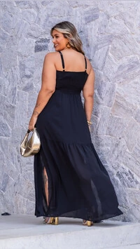 pre venda vestido longo detalhe flor removivel mr fr