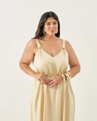 vestido longo com argolas quebela