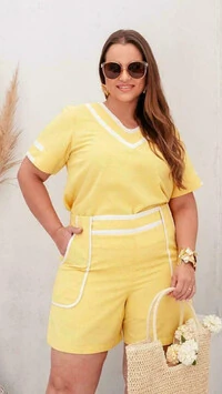 conjunto em algodao shorts e blusa com detalhe contraste predil