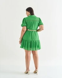 vestido chemise com renda detalhe entremeio quebela