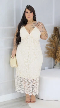 vestido renda guipure lari