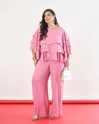 Calca ariele longo chiffon crepe e shorts forro kayla