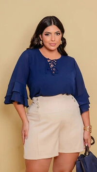 Blusa babado com manga sino chiffon predil