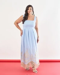 Vestido midi dec quadrado barrado renda Queeny kayla