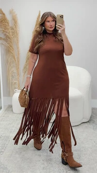 Pre venda vestido suede franja duas