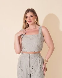 cropped bordado algodao lasie kayla