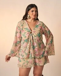 blusa chiffon celeste floral kayla