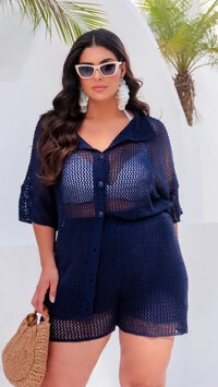 conjunto camisa com botao encapado e shorts liso tricot riviera planet