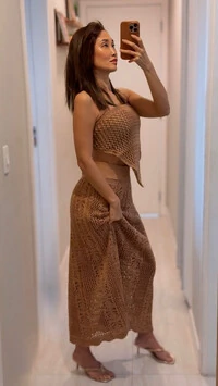 saia em tricot acrilico+ lenco forrado planet