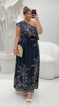 vestido longo um ombro dayane viscolinho estampado lore