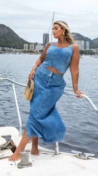 Pre venda saia midi jeans denim 100% algodao mr fr