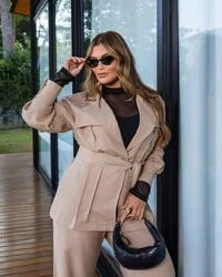 pre venda conjunto calca e blazer com faixa mr fr
