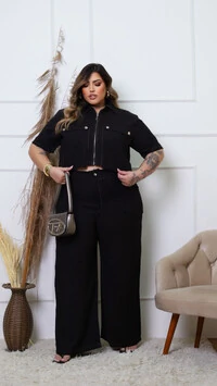 Conjunto alfaiataria marrant camisa cropped midi e calca reta eluar