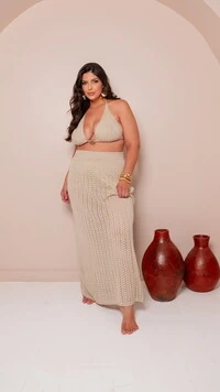 conjunto tricot sol saia longa e top planet