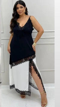 vestido crepe bicolor lingerie burleh hotpink