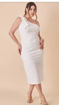 vestido um ombro lace midi nara alfaiataria scuba crepe com elastano upper