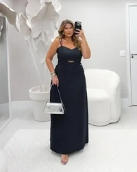 vestido longuette viscose sarjada com cut frontal rosam