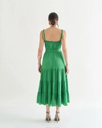 vestido midi franzido quebela