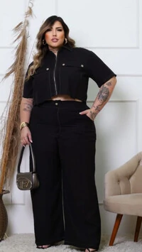 Conjunto alfaiataria marrant camisa cropped midi e calca reta eluar