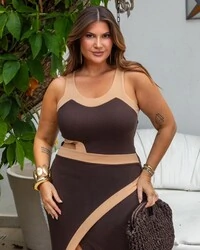 pre venda vestido bicolor canelado franciele mr fr