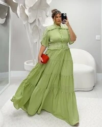 Vestido longo botoes romantic chicle