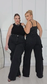 Calca jeans double cargo black