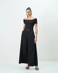 calca pantalona alfaiataria com fivela quebela