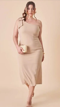 vestido um ombro lace midi nara alfaiataria scuba crepe com elastano upper