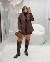 pre venda conjunto crepe alfaiataria blazer e saia shorts rosamili