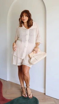 conjunto camisa com botao encapado e shorts liso tricot riviera planet