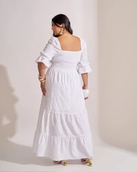 Vestido longo algodao com elastex floresta kayla