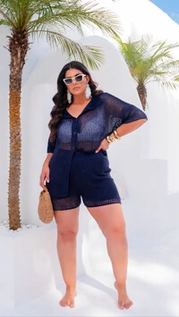 conjunto camisa com botao encapado e shorts liso tricot riviera planet