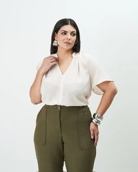 blusa com franzidos crepe quebela