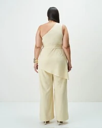 Conjunto calca reta+ blusa um ombro e faixa quebela