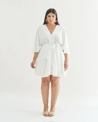 vestido fluido decote transpassado com faixa luxury quebela