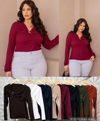 Blusa canelada premium manga com fivela organica provador