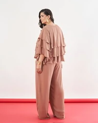 Calca ariele longo chiffon crepe e shorts forro kayla