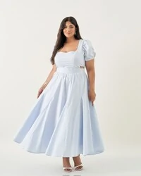 vestido midi evase cut out manga princesa quebela