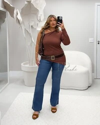 Calca jeans flare com elastano F