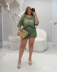 conjunto camisa com botao encapado e shorts liso tricot riviera planet