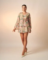 blusa chiffon celeste floral kayla