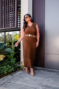 conjunto saia midi com franja e regata tela crochet predil