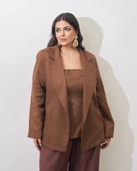 blusa tomara que caia alfaiataria risca de giz kayla