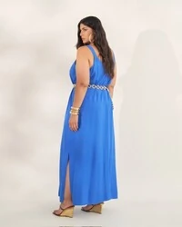 vestido longo com argolas quebela